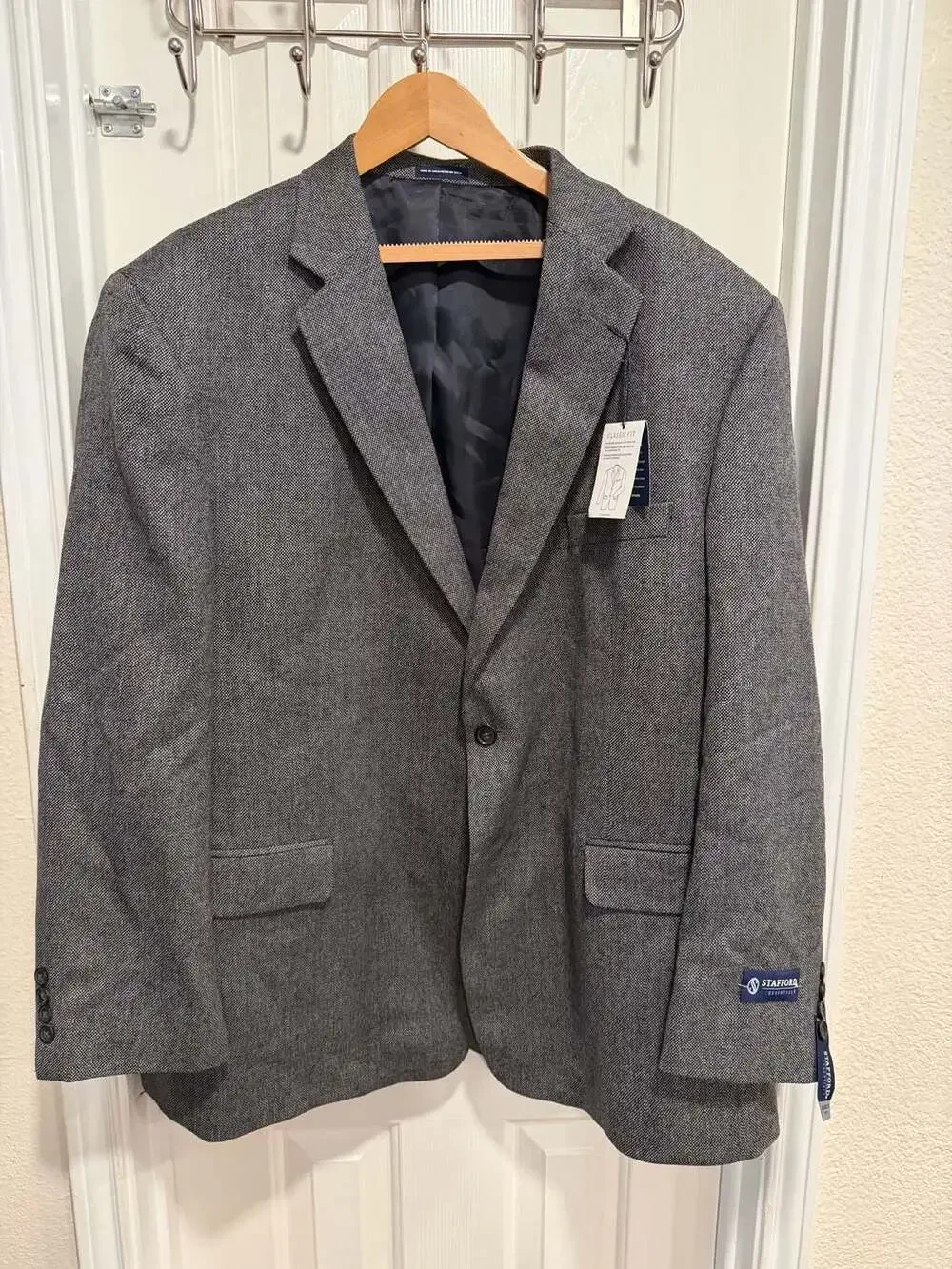 Stafford Essentials Sport Coat 50R Gray 100% Wool Classic Fit Blazer NWT